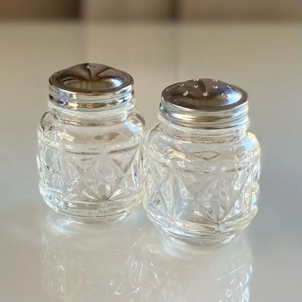 Vintage Anchor Hocking Pressed Glass Star Pattern Salt and Pepper Shakers
